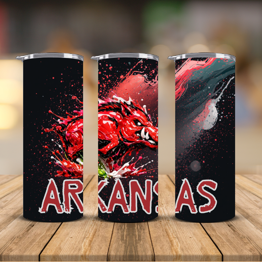 Arkansas Razorbacks Paint Splash Sublimation Transfer Print | 20oz Skinny Tumbler (Ready-to-Press)