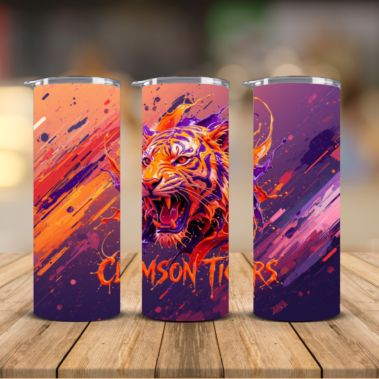 Clemson Tigers Roaring Tiger Paint Splash Sublimation Transfer Print | 20oz Skinny Tumbler (Ready-to-Press)