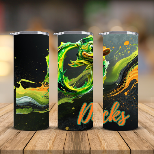 Oregon Ducks 3D Liquid Paint Mascot Sublimation Transfer Print | 20oz Skinny Tumbler (Ready-to-Press)