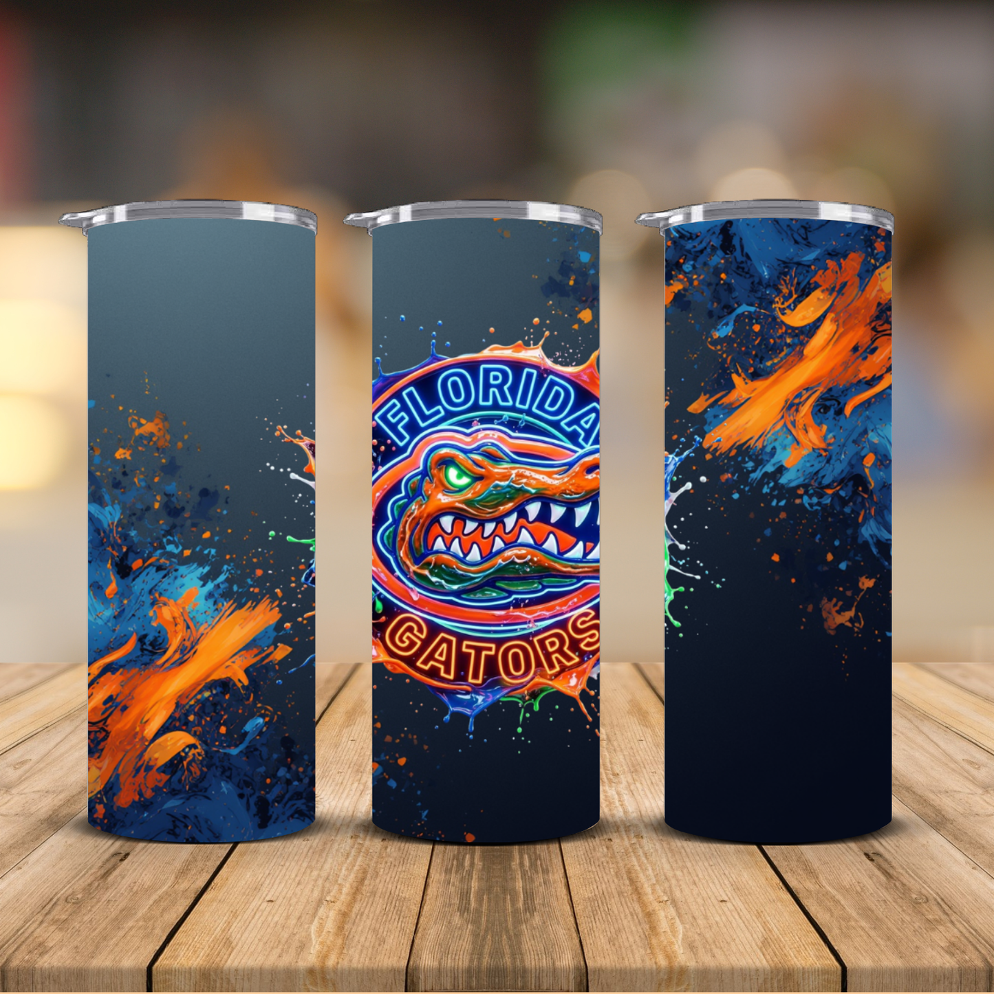 Florida Gators Neon Paint Explosion Sublimation Transfer Print | 20oz Skinny Tumbler (Ready-to-Press)