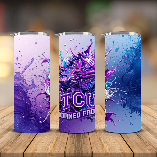 TCU Horned Frogs 3D Mascot Paint Splash Sublimation Transfer Print | 20oz Skinny Tumbler (Ready-to-Press)