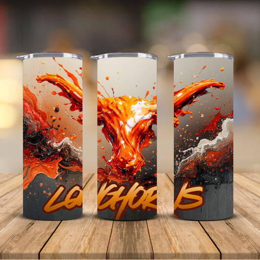 Texas Longhorns Paint Explosion Sublimation Transfer Print | 20oz Skinny Tumbler (Ready-to-Press)