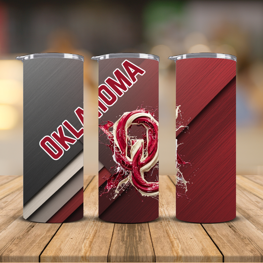 Oklahoma Sooners OU Liquid Splash Logo Sublimation Transfer Print | 20oz Skinny Tumbler (Ready-to-Press)