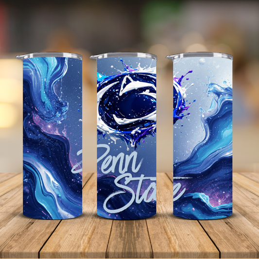 Penn State Nittany Lions Paint Splash Galaxy Marble Sublimation Transfer Print | 20oz Skinny Tumbler (Ready-to-Press)