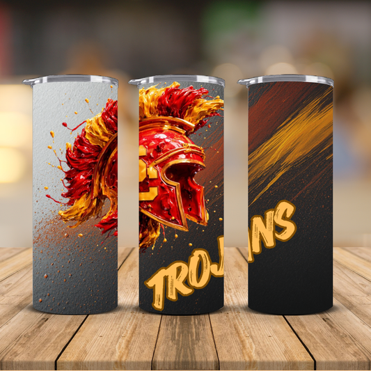 USC Trojans Warrior Helmet Paint Splash Sublimation Transfer Print | 20oz Skinny Tumbler (Ready-to-Press)