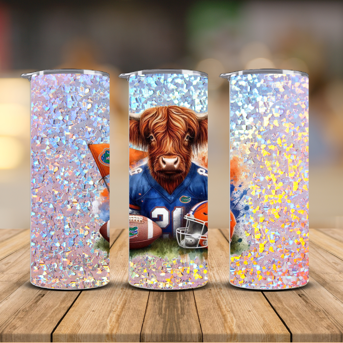 Florida Gators Highland Cow Sparkle Sublimation Transfer Print | 20oz Skinny Tumbler (Ready-to-Press)