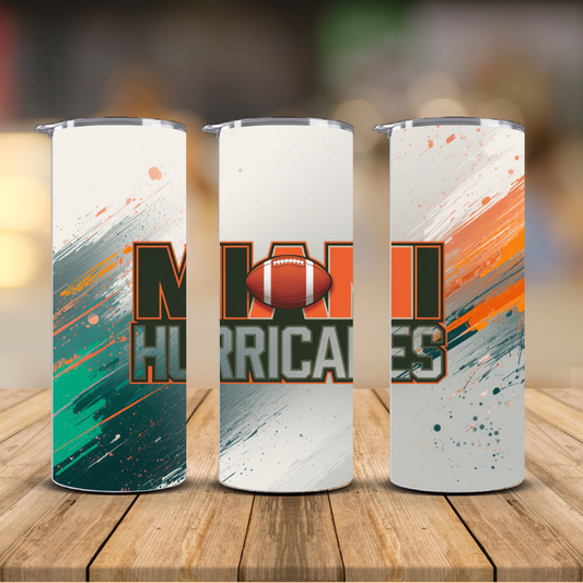 Miami Hurricanes Football Text Splatter Sublimation Transfer Print | 20oz Skinny Tumbler (Ready-to-Press)