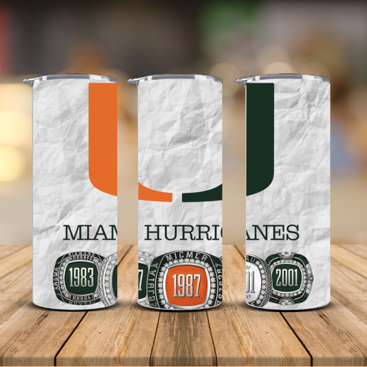 Miami Hurricanes Championship Rings Legacy Sublimation Transfer Print | 20oz Skinny Tumbler (Ready-to-Press)