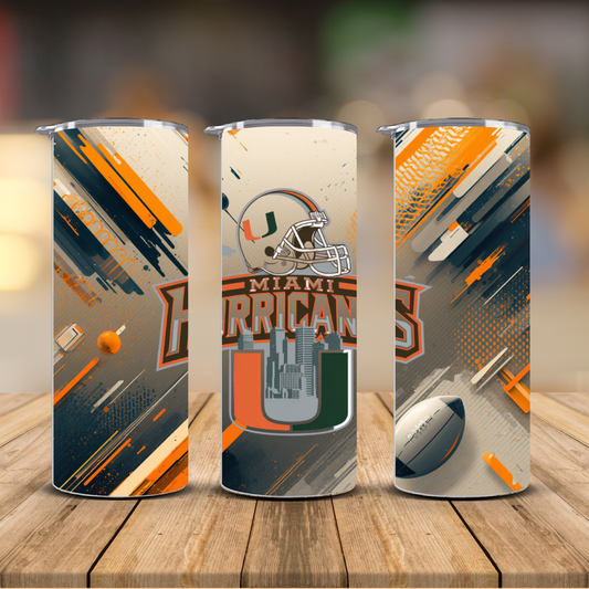 Miami Hurricanes Helmet City Skyline Sublimation Transfer Print | 20oz Skinny Tumbler (Ready-to-Press)