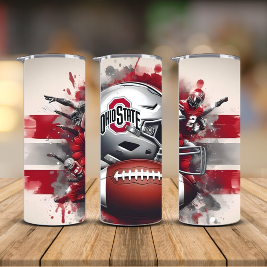 Ohio State Buckeyes Helmet Players Action Sublimation Transfer Print | 20oz Skinny Tumbler (Ready-to-Press)