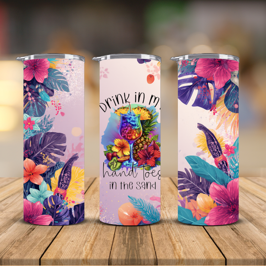 Drink in My Hand Toes in the Sand Purple Tropical Sublimation Transfer Print | 20oz Skinny Tumbler (Ready-to-Press)