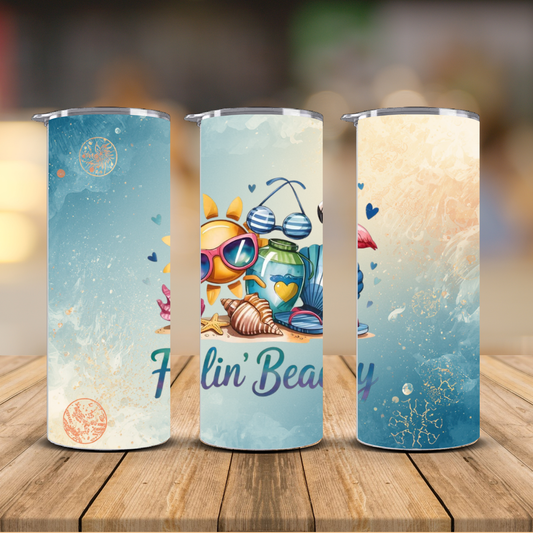 Feelin' Beachy Cute Sun Seashell Sublimation Transfer Print | 20oz Skinny Tumbler (Ready-to-Press)