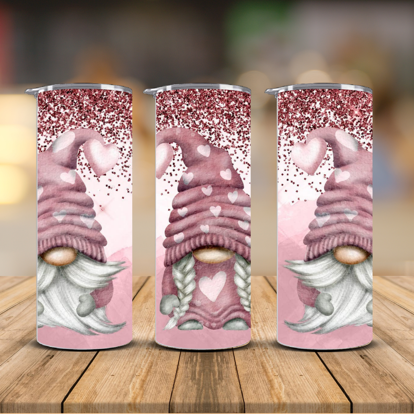 Valentine Gnome Glitter Tumbler – Pink Heart Cup | 12 oz & 20 oz