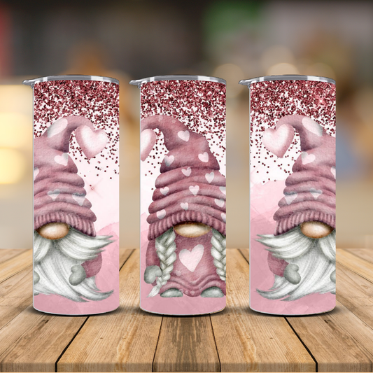 Valentine Gnome Glitter Tumbler – Pink Heart Cup | 12 oz & 20 oz