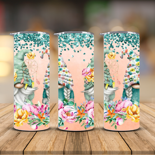 Boho Gnome Glitter Tumbler – Floral Dream Catcher Cup | 12 oz & 20 oz