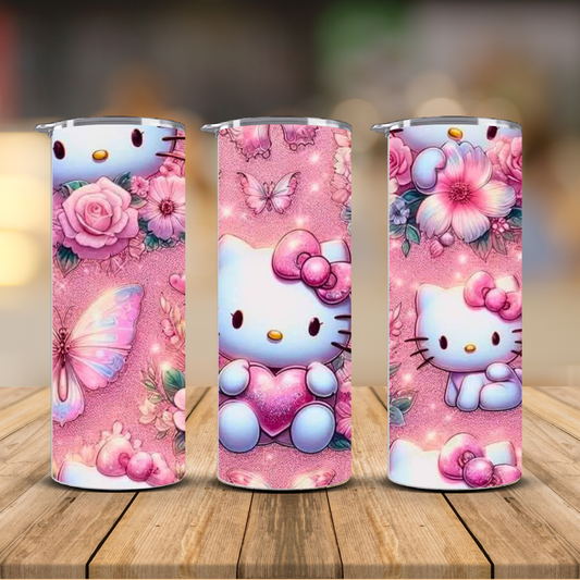 Hello Kitty Floral Glitter Tumbler – Pink Rose Butterfly Cup | 12 oz & 20 oz