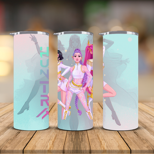 Kpop Huntrx Anime Girl Group White Gold Performance Sublimation Transfer Print | 20oz Skinny Tumbler (Ready-to-Press)