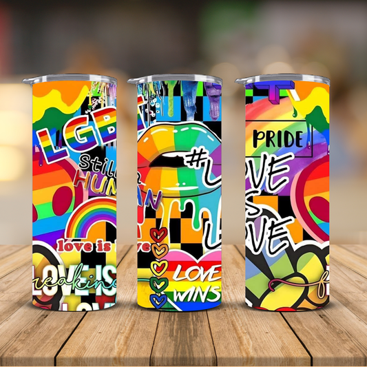 LGBT Pride Love Is Love Graffiti Collage Sublimation Transfer Print | 20oz Skinny Tumbler (Ready-to-Press)