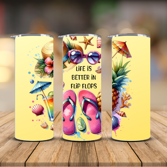 Life is Better in Flip Flops Beach Sublimation Transfer Print | 20oz Skinny Tumbler (Ready-to-Press)