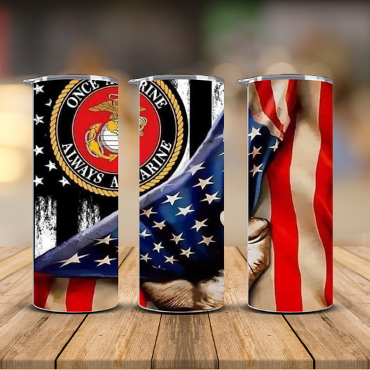 Once a Marine Always a Marine USMC Eagle Patriotic Sublimation Transfer Print | 20oz Skinny Tumbler (Ready-to-Press)