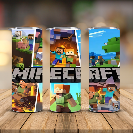 Minecraft Characters Collage Tumbler – Steve Alex Creeper Kids Cup | 12 oz & 20 oz