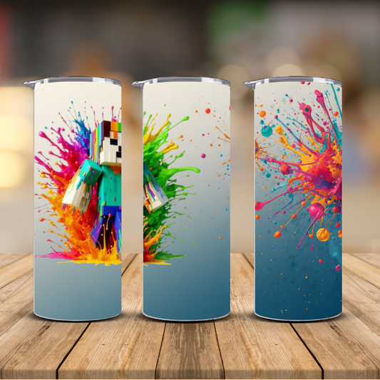 Minecraft Rainbow Splash Tumbler – Personalized Kids Gaming Cup | 12 oz & 20 oz