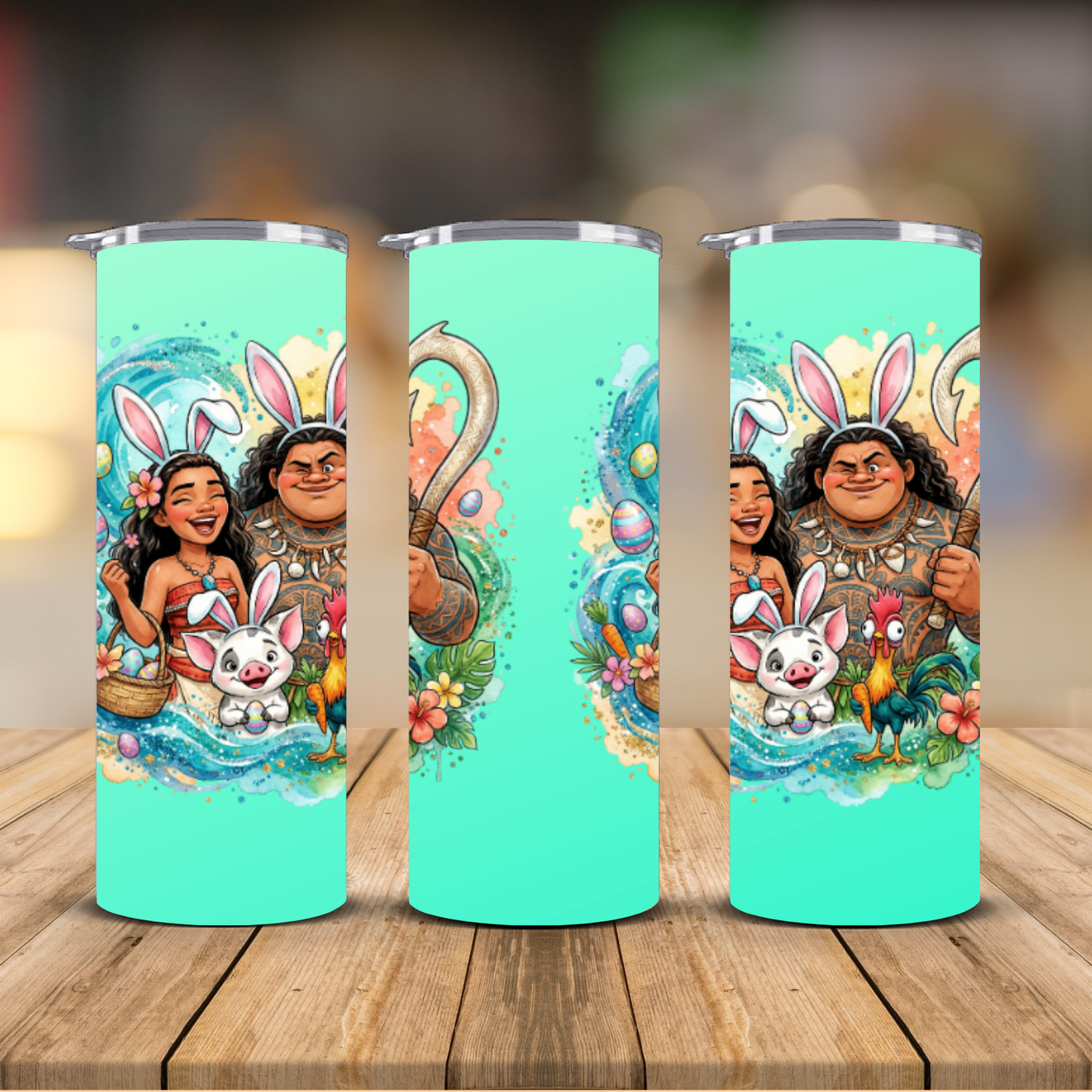Moana & Maui Easter Bunny Ears Tropical Personalized Tumbler | 20oz Skinny Tumbler