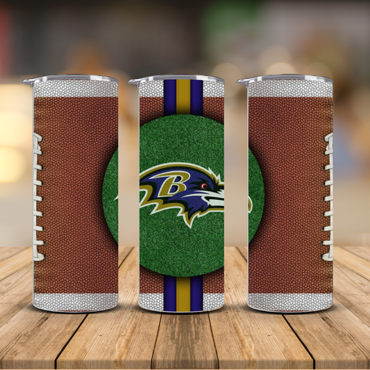 Baltimore Ravens B Logo Football Leather Field Sublimation Transfer Print | 20oz Skinny Tumbler (Ready-to-Press)