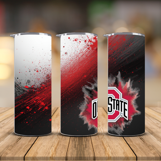 Ohio State Buckeyes O Logo Powder Explosion Sublimation Transfer Print | 20oz Skinny Tumbler (Ready-to-Press)