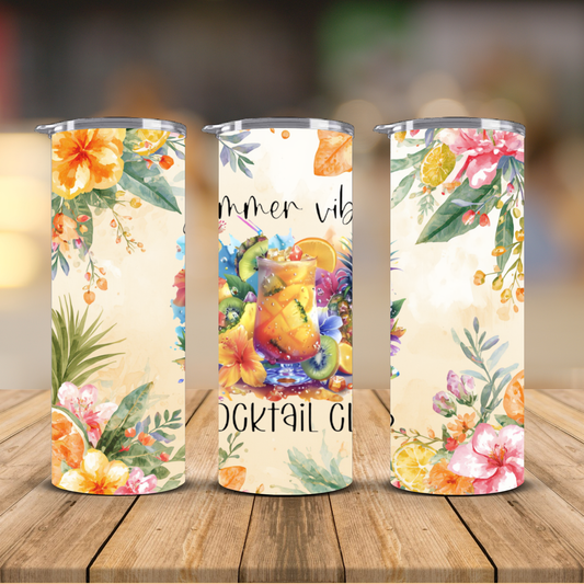 Watercolor Summer Cocktail Fruit Floral Sublimation Transfer Print | 20oz Skinny Tumbler (Ready-to-Press)