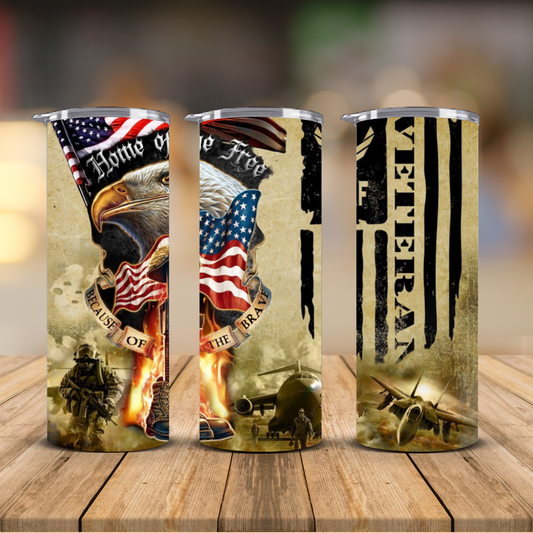 Home of the Free Because of the Brave USAF Veteran Patriotic Sublimation Transfer Print | 20oz Skinny Tumbler (Ready-to-Press)