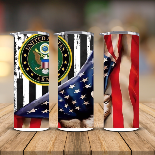 US Army Eagle Flag Sublimation Transfer Print | 20oz Skinny Tumbler (Ready-to-Press)