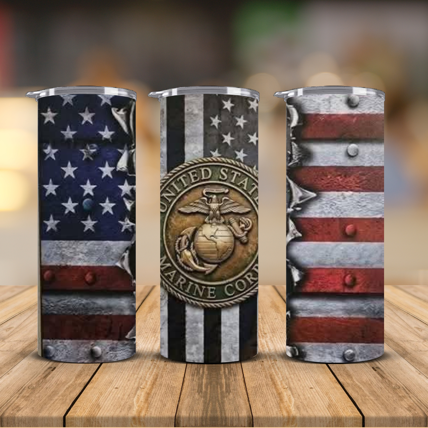US Marine Corps Flag Sublimation Transfer Print | 20oz Skinny Tumbler (Ready-to-Press)