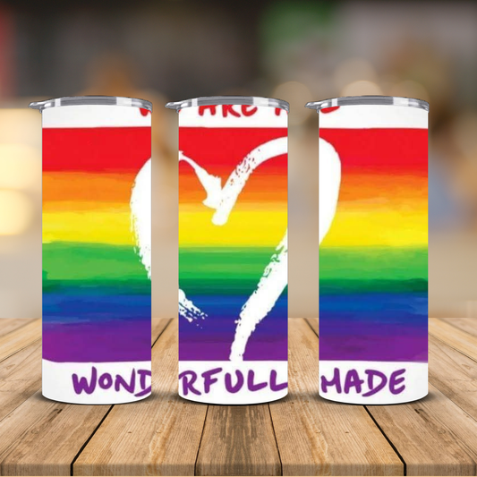 You Are Wonderfully Made Rainbow Pride Heart Sublimation Transfer Print | 20oz Skinny Tumbler (Ready-to-Press)